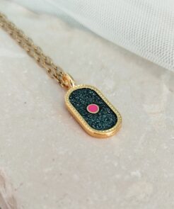 Κολιέ ατσάλινη αλυσίδα μενταγιόν με γκλίτερ