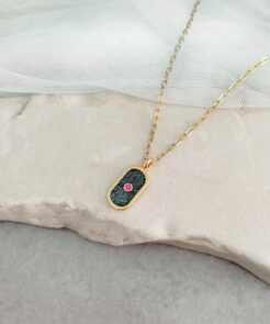 Κολιέ ατσάλινη αλυσίδα μενταγιόν με γκλίτερ