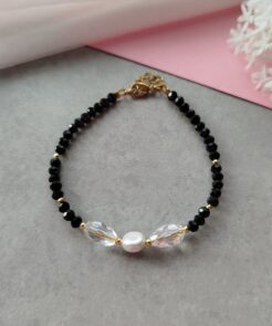 Βραχιόλι Μαύρα και Διάφανα Κρύσταλλα και Πέρλα