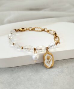  Βραχιόλι ατσάλινο με κρύσταλλα και τριαντάφυλλο.