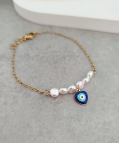 Ατσάλινο Βραχιόλι με Πέρλες και Ματάκι