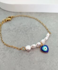 Ατσάλινο Βραχιόλι με Πέρλες και Ματάκι