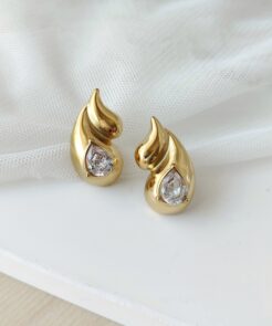 Σκουλαρίκια ατσάλινα χρυσά κρύσταλλο