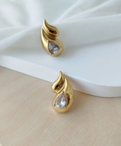 Σκουλαρίκια ατσάλινα χρυσά κρύσταλλο