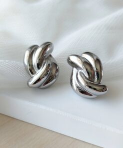 Σκουλαρίκια ατσάλινα κόμπος ασημί