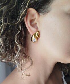 Σκουλαρίκια ατσάλινα χρυσά κρύσταλλο