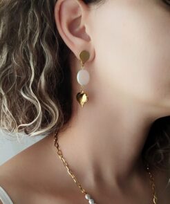 Σκουλαρίκια ατσάλινα κρεμαστά με φίλντισι και καρδιά