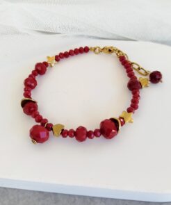 Βραχιόλι κόκκινα κρύσταλλα χρυσές λεπτομέρειες