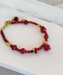 Βραχιόλι κόκκινα κρύσταλλα χρυσές λεπτομέρειες