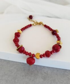Βραχιόλι κόκκινα κρύσταλλα χρυσές λεπτομέρειες