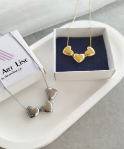 Κολιέ ατσάλινη ασημί αλυσίδα με καρδούλες