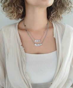 κολιε ατσάλινη ασημι αλυσίδα καρδούλες