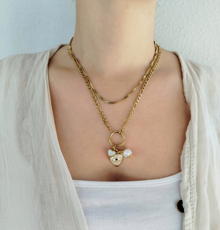 Κολιέ ατσάλινη αλυσίδα charms καρδιά
