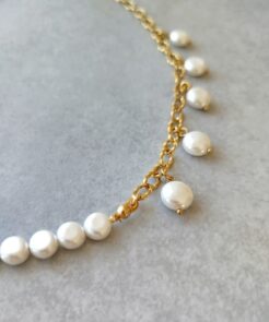 Κολιέ ατσάλινη αλυσίδα και πέρλες