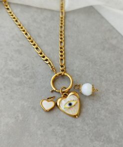 Κολιέ ατσάλινη αλυσίδα charms καρδιά