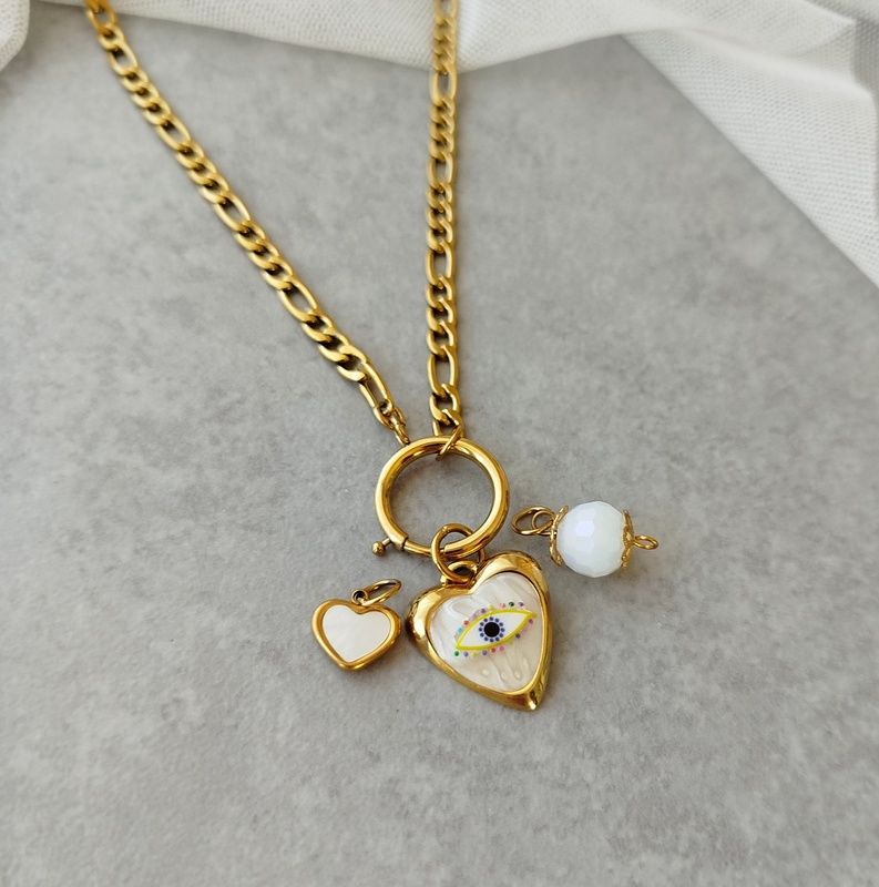 Κολιέ ατσάλινη αλυσίδα charms καρδιά