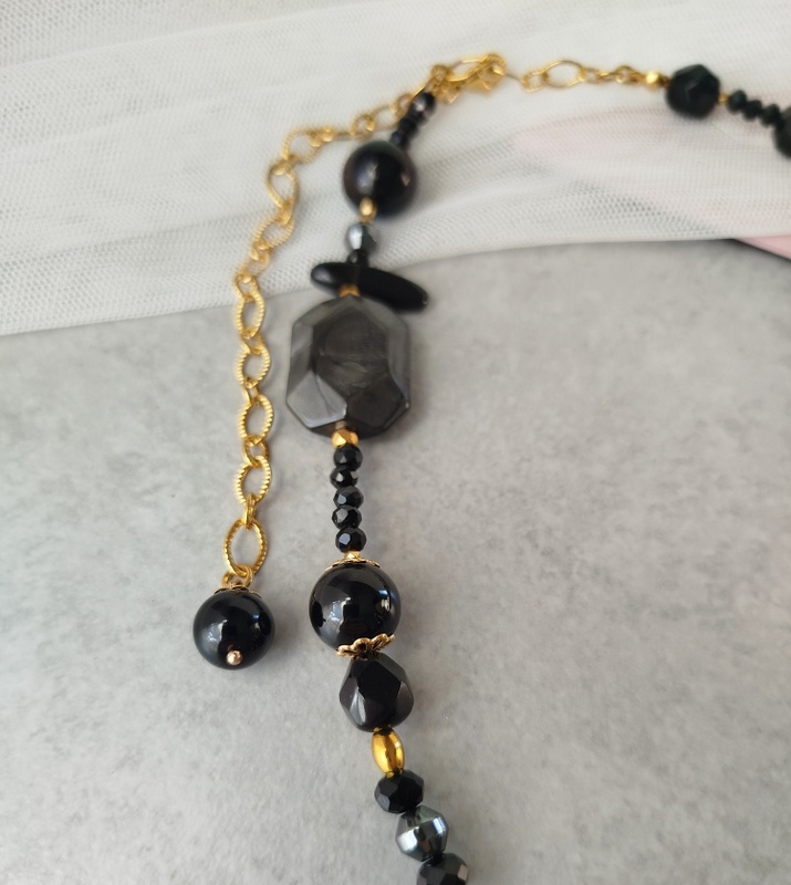 Κολιέ statement μαύρο ανθρακί