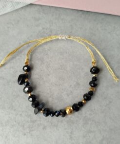 Βραχιόλι μαύρα κρύσταλλα χρυσό κορδόνι