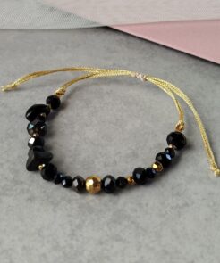 Βραχιόλι μαύρα κρύσταλλα χρυσό κορδόνι