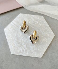 Σκουλαρίκια ατσάλινα δίχρωμα με καρδιά