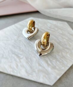 Σκουλαρίκια ατσάλινα δίχρωμα με καρδιά