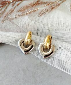 Σκουλαρίκια ατσάλινα δίχρωμα με καρδιά