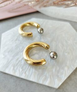 Σκουλαρίκια ατσάλινοι κρίκοι ασημί λεπτομέρεια