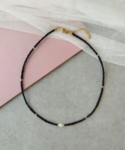 Alternative view of Κολιέ Μαύρες Χάντρες και Πέρλα