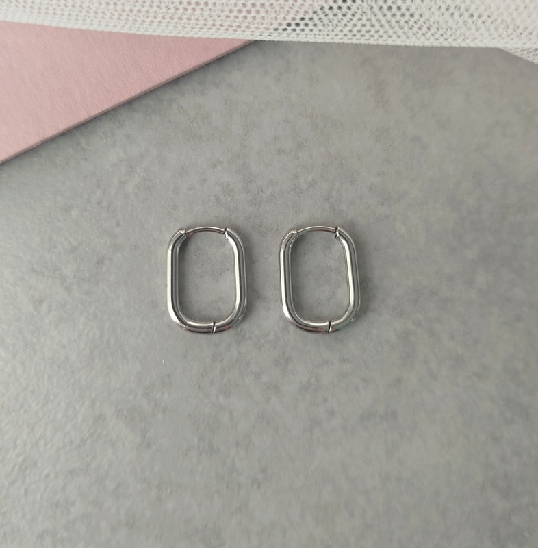 Κρικάκια Ατσάλινα Παραλληλόγραμμα Ασημί - Image 3