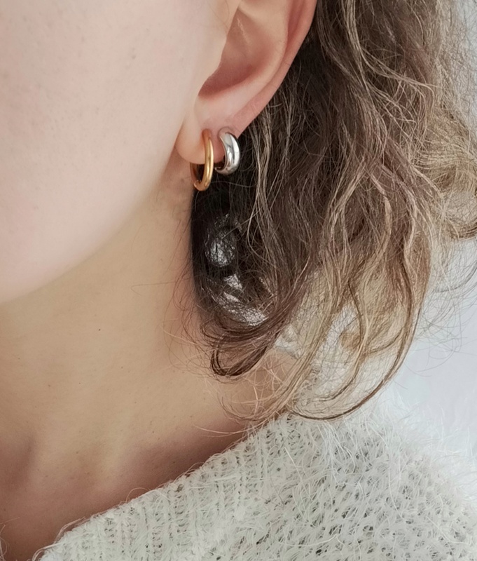 Σκουλαρίκια Ατσάλινα Mini Hoops Ασημί - Image 4