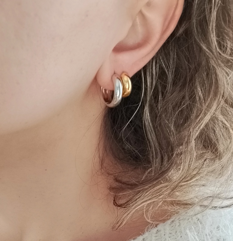 Σκουλαρίκια Ατσάλινα Mini Hoops Χρυσό - Image 4