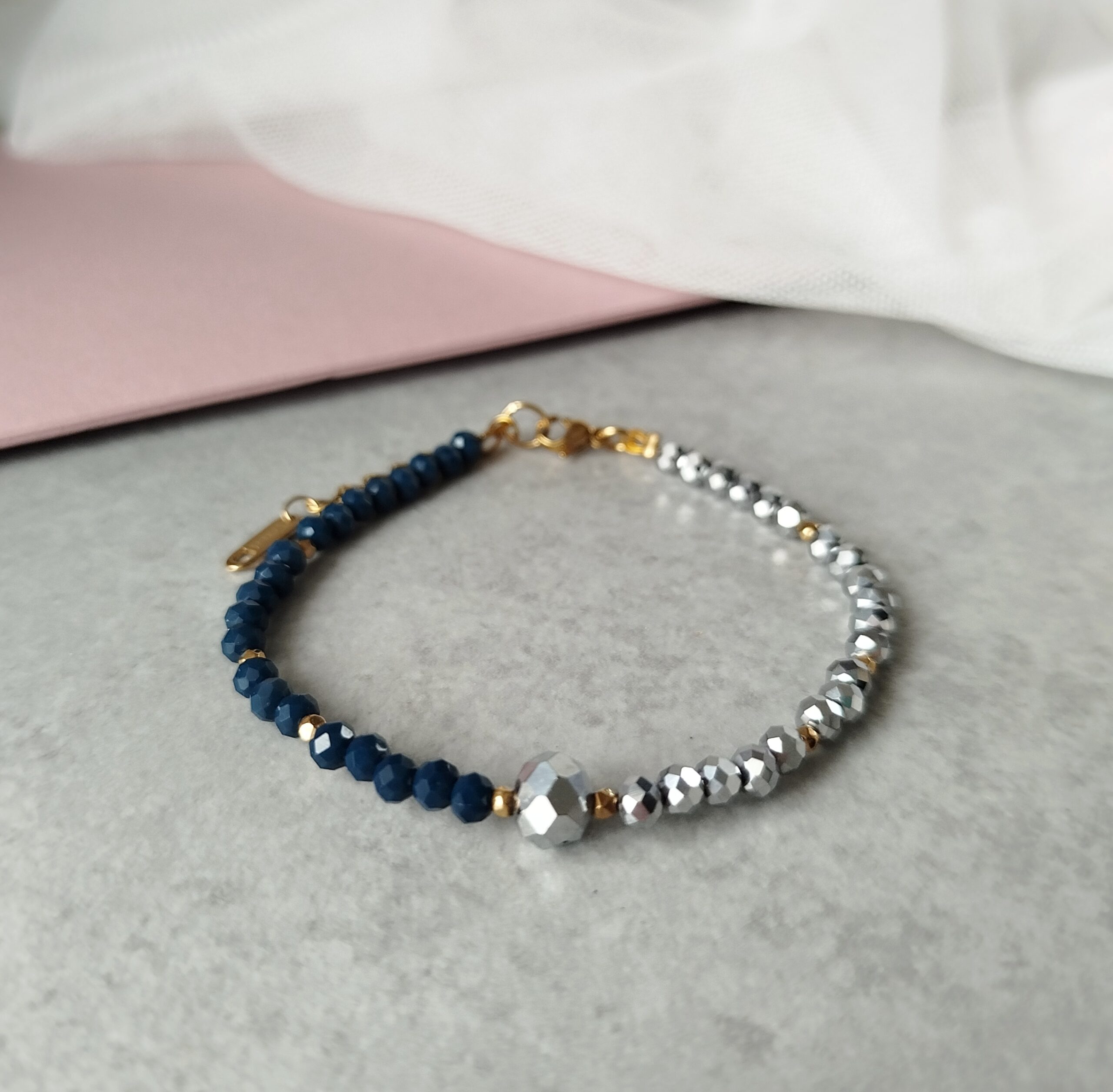 Βραχιόλι Κρύσταλλα Μπλέ και Ασημί