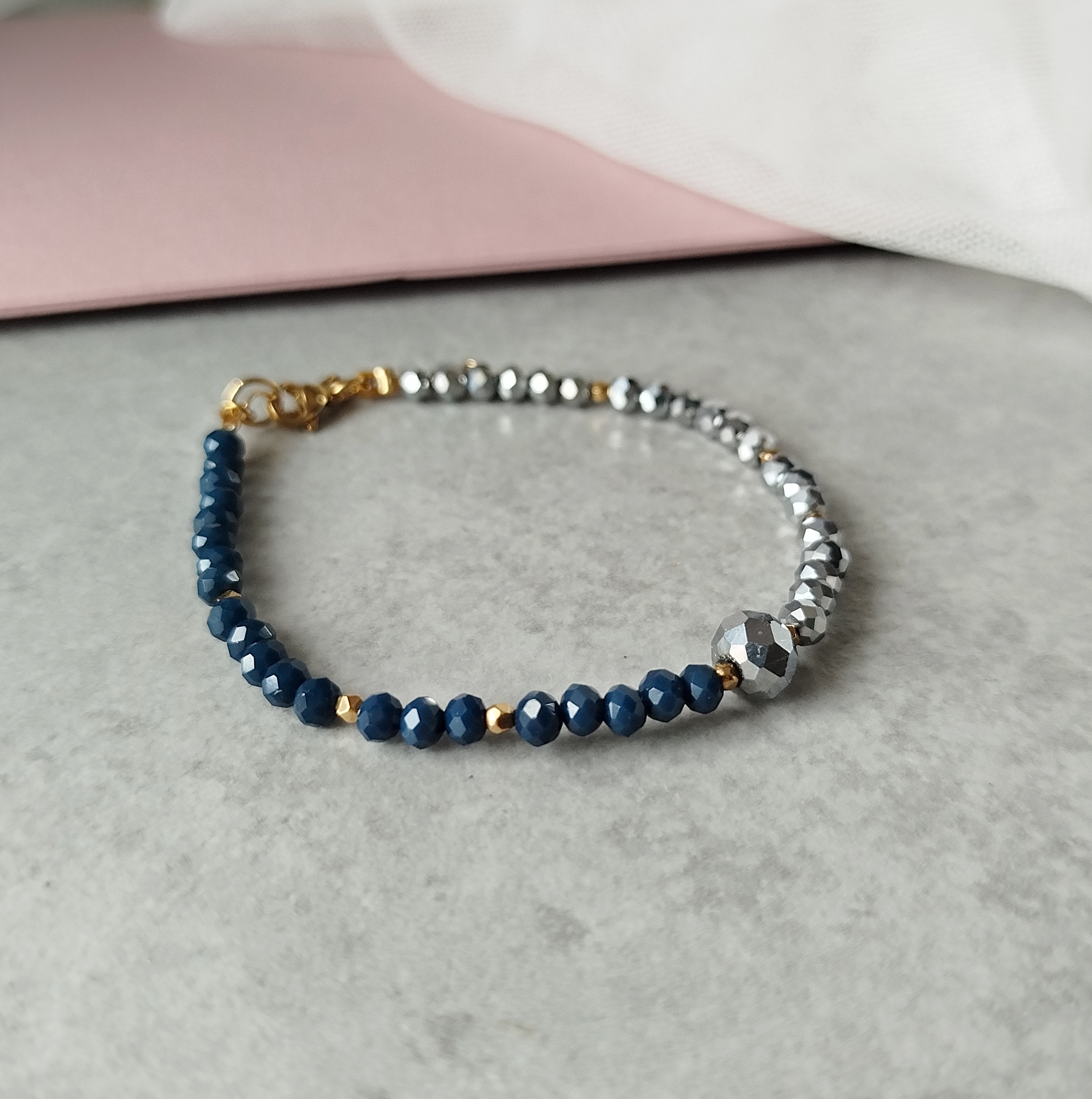Βραχιόλι Κρύσταλλα Μπλέ και Ασημί - Image 3