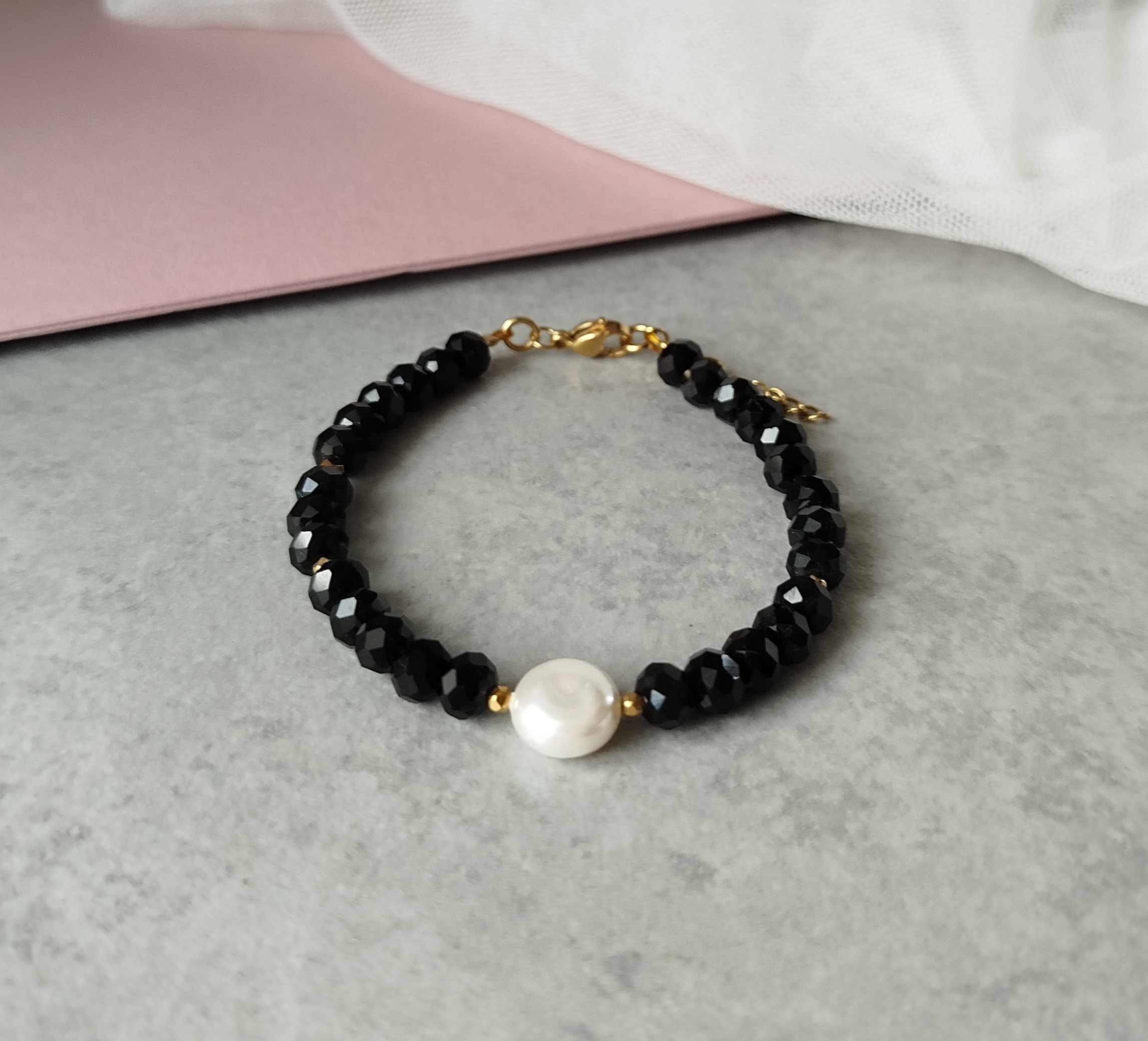 Βραχιόλι μαύρα κρύσταλλα πέρλα