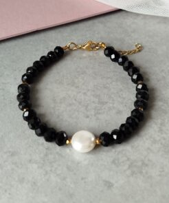 Βραχιόλι μαύρα κρύσταλλα πέρλα