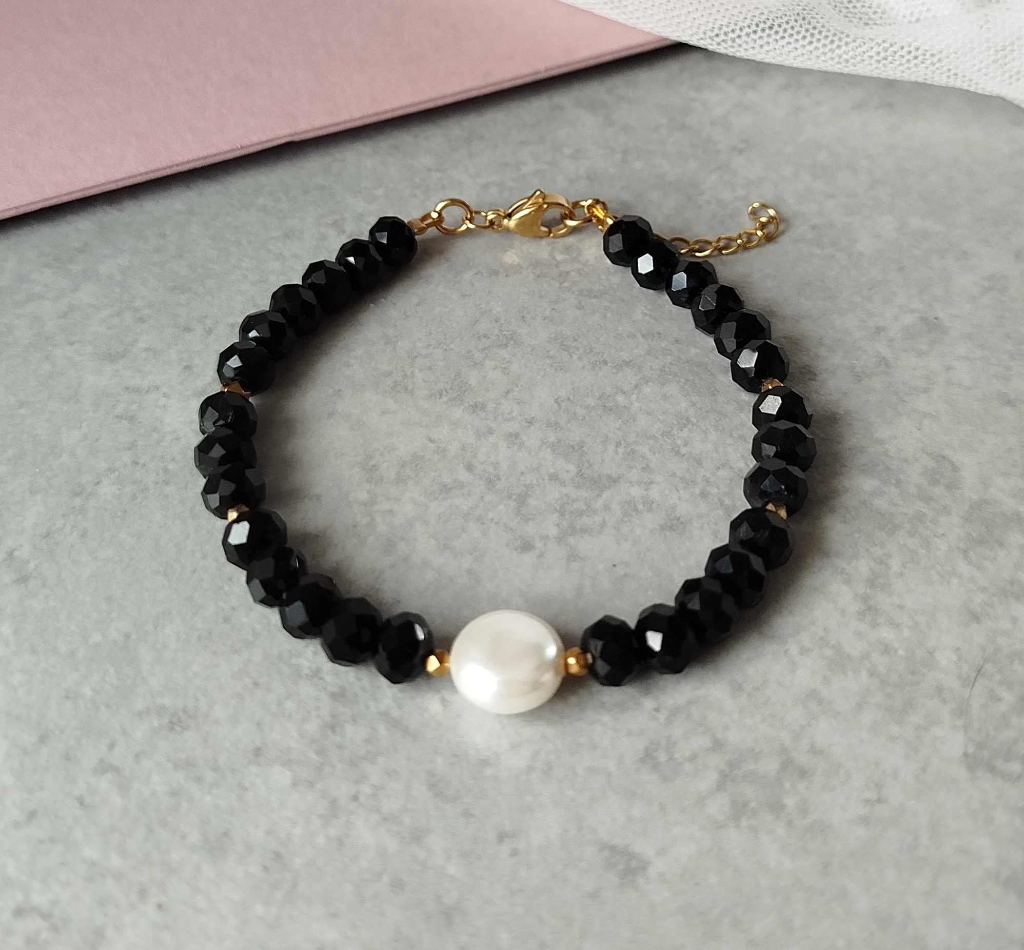 Βραχιόλι μαύρα κρύσταλλα πέρλα