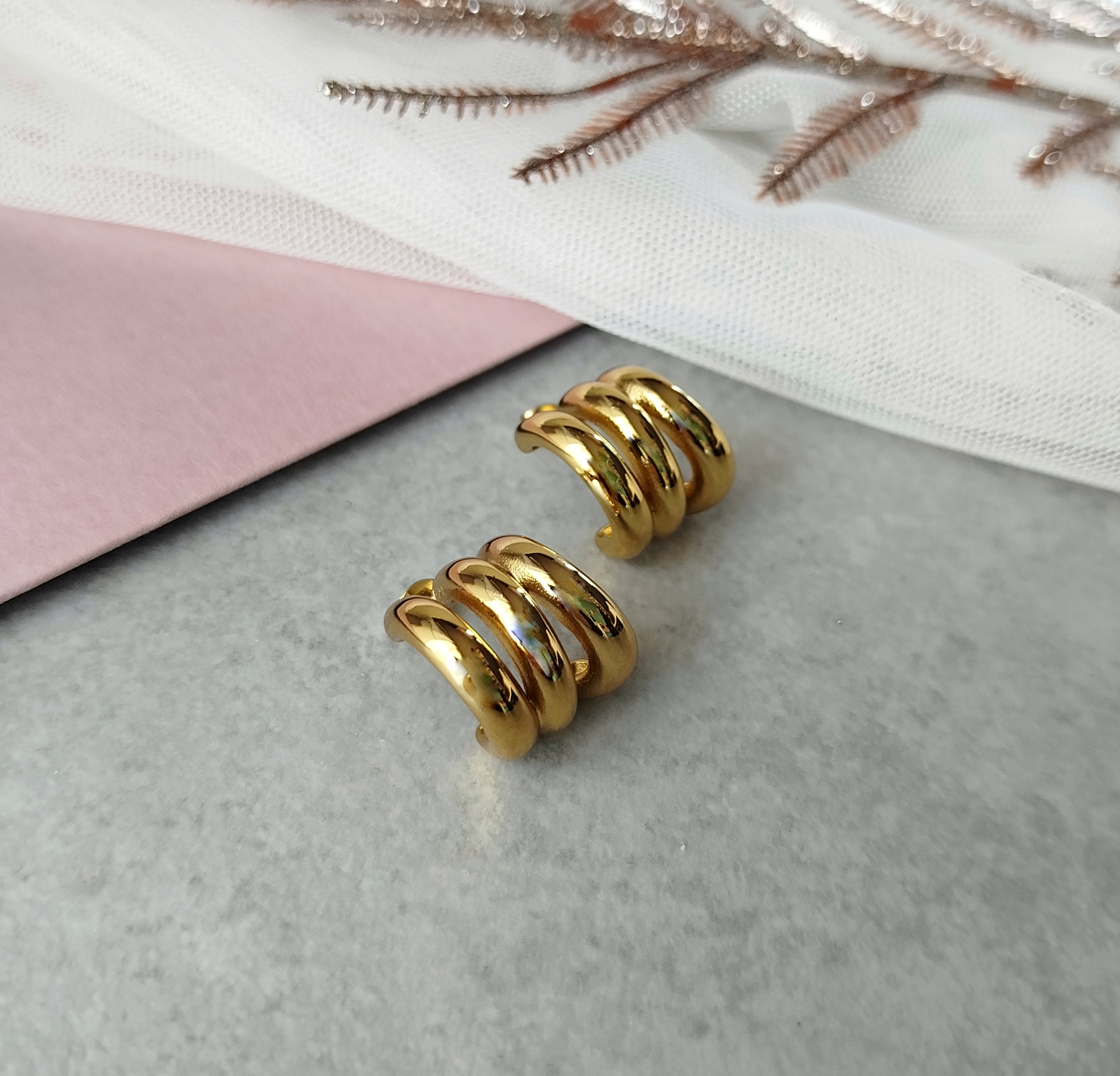 Σκουλαρίκια Ατσάλινα Τριπλοί Κρίκοι - Image 4