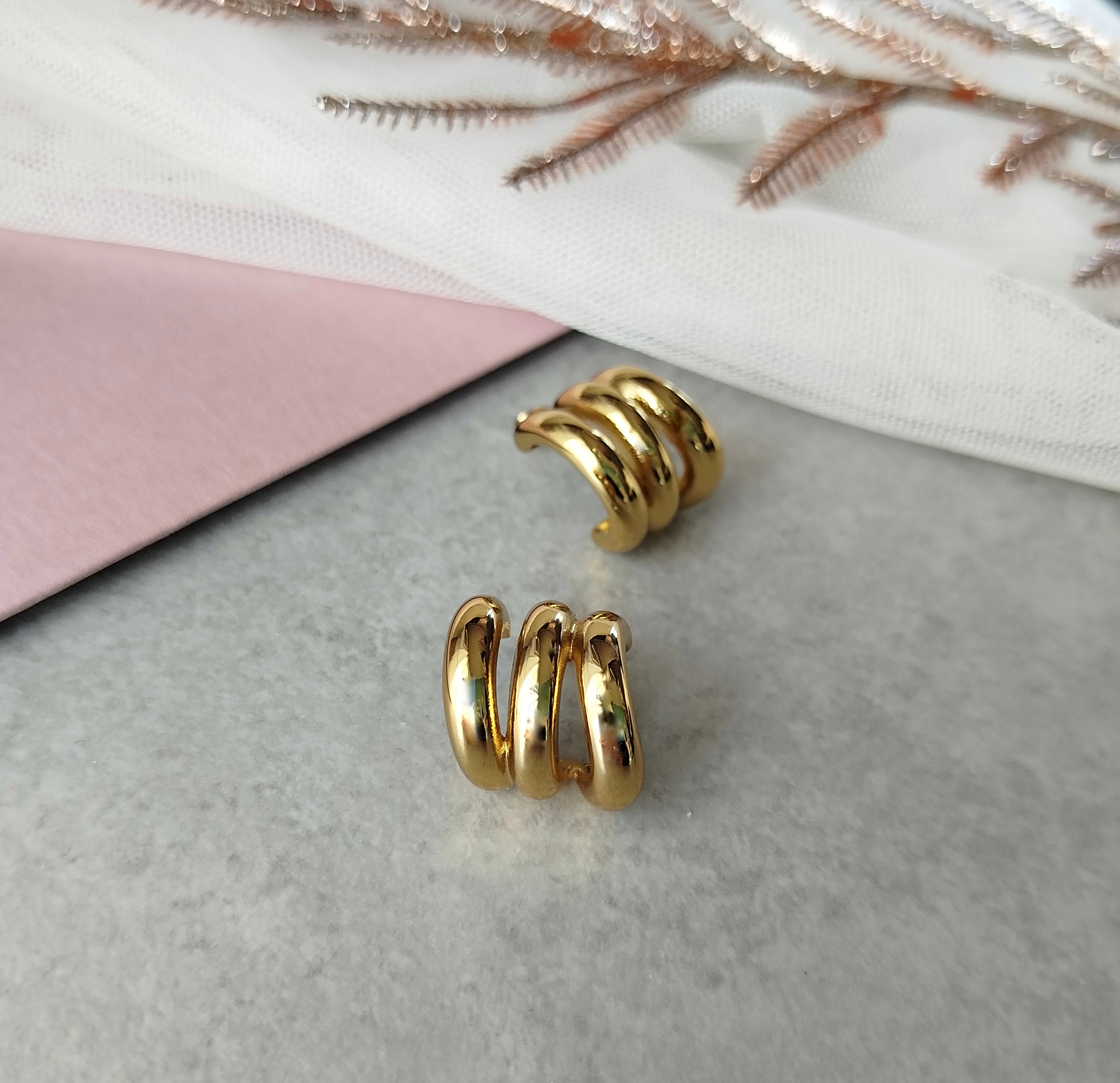 Σκουλαρίκια Ατσάλινα Τριπλοί Κρίκοι