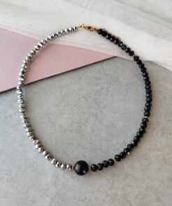 Alternative view of Κολιέ με Κρύσταλλα Μαύρο και Ασημί