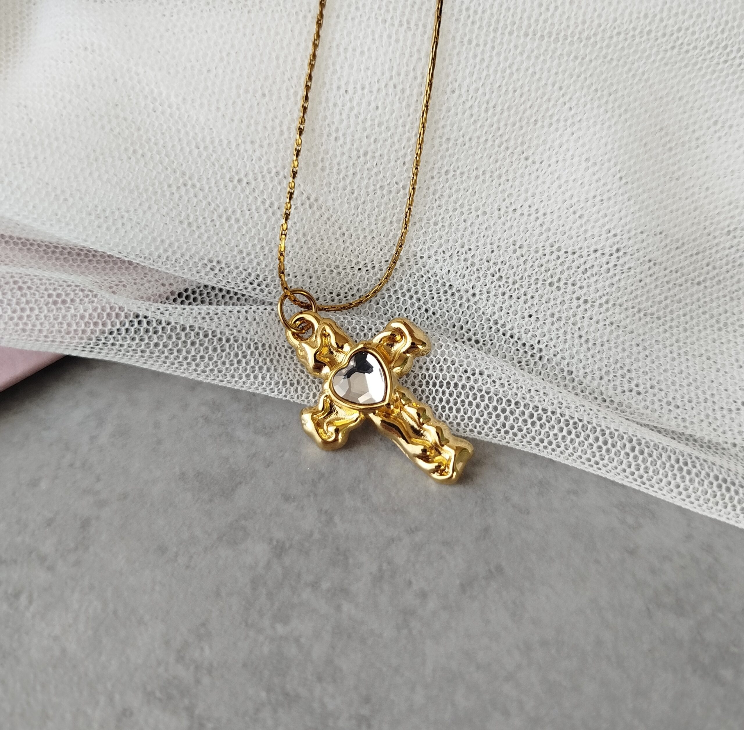 Κολιέ ατσαλινη αλυσίδα σταυρός