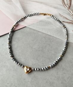 Alternative view of Κολιέ με Ασημί Κρύσταλλα και Καρδιά