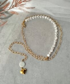 Κολιέ γραμμή Υ πέρλες και αλυσίδα