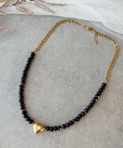 Κολιέ μαύρα κρύσταλλα και καρδιά