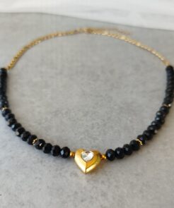 Κολιέ μαύρα κρύσταλλα και καρδιά