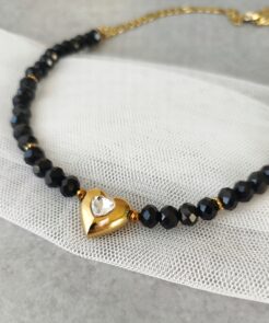 Κολιέ μαύρα κρύσταλλα και καρδιά