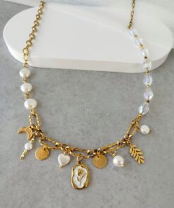 Κολιέ κρύσταλλα πέρλες και charms