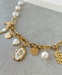 Κολιέ κρύσταλλα πέρλες και charms