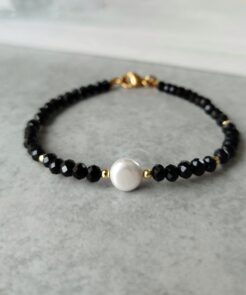 Βραχιόλι Μαύρα Κρύσταλλα και Πέρλα