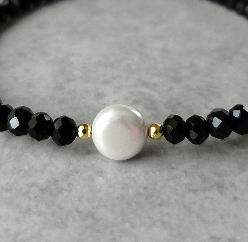 Βραχιόλι Μαύρα Κρύσταλλα και Πέρλα - Image 2
