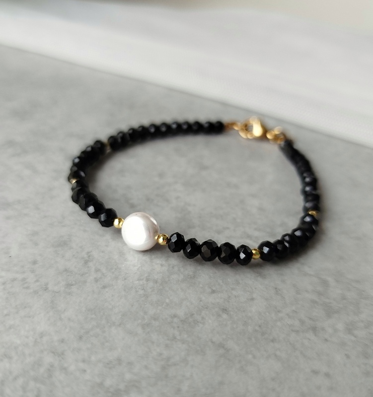Βραχιόλι Μαύρα Κρύσταλλα και Πέρλα - Image 3